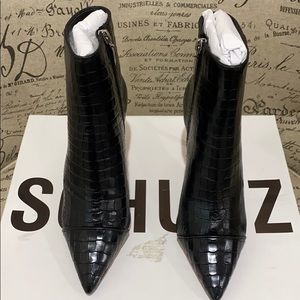 Schutz* Black* Croc* Embossed* Leather* Bootie